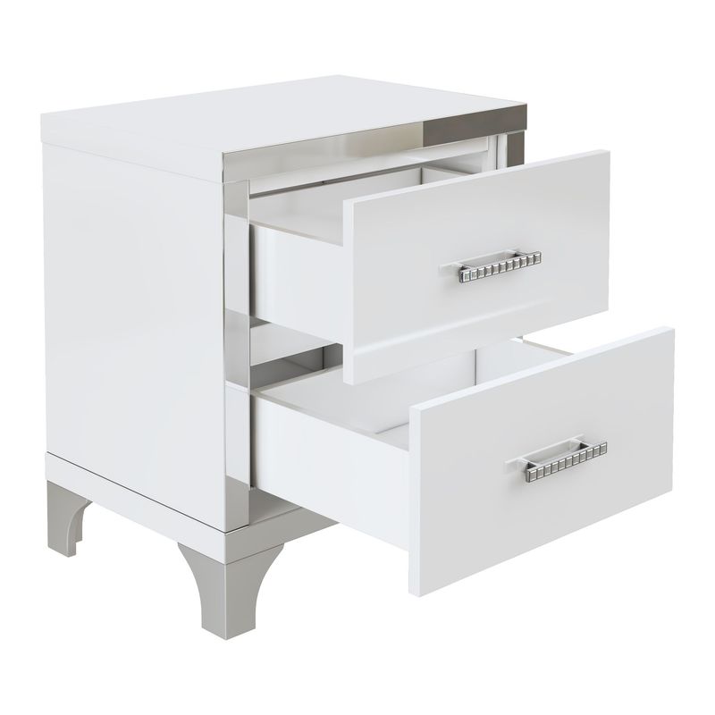 Elegant High Gloss Nightstand With Metal Handle,Mirrored Bedside Table With 2 Drawers For Bedroom,Living Room_voghion.com