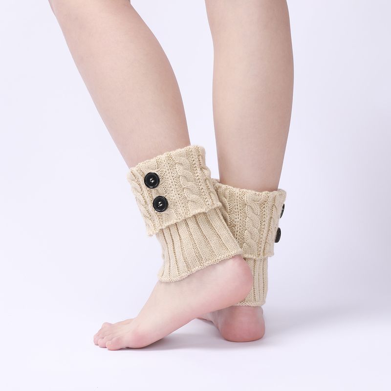 Bottes chaudes en laine neuve pour femmes, couvre-pieds, tricot d'automne et d'hiver, torsades de pâte frite, bouton, jambe courte, protège-genoux_voghion.com