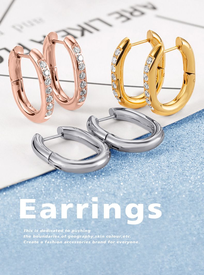 Eleganti orecchini tondi alla moda in oro rosa con anello rotondo, semplici orecchini in acciaio inossidabile con sette diamanti intarsiati esagerati_voghion.com