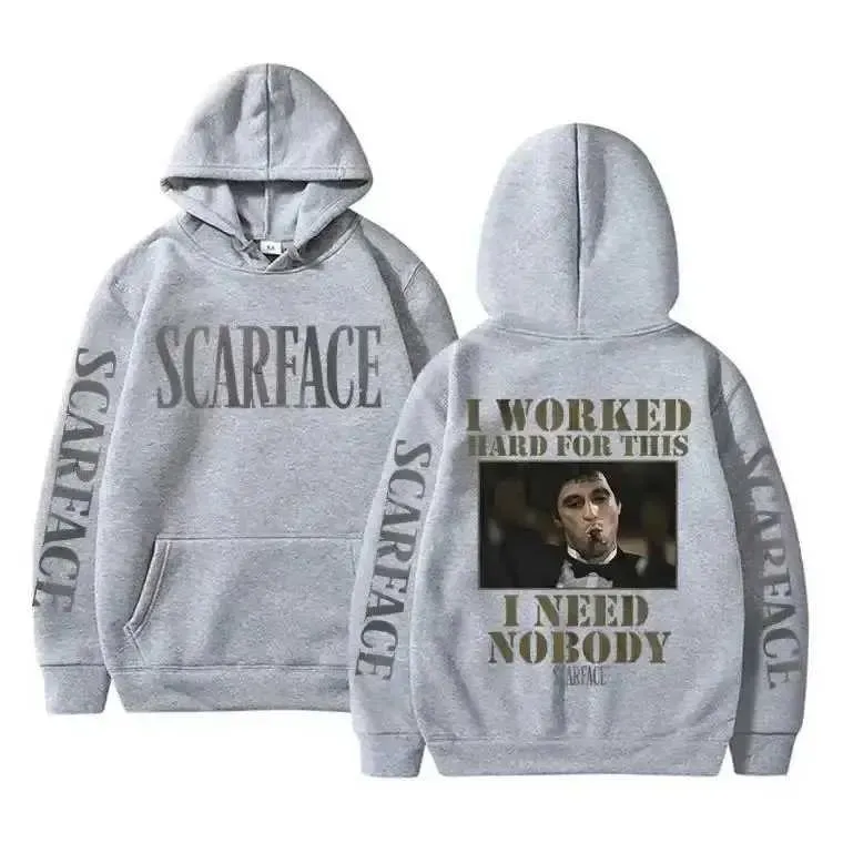 Felpe da uomo Ho lavorato duramente per questo bisogno di nessuno Felpa con cappuccio Scarface Felpa casual da uomo Felpa con cappuccio vintage Pullover da uomo_voghion.com