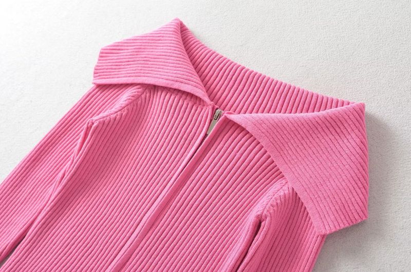 Damenbekleidung Kurze Jacke mit großem Revers Langarm-Design Strickpullover_voghion.com