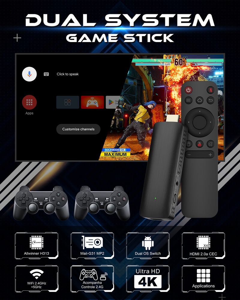 ELEBAO D6G Retro TV 64GB 10000 x2 Lite Juegos Gamepad Video Console 4K Game Stick_voghion.com