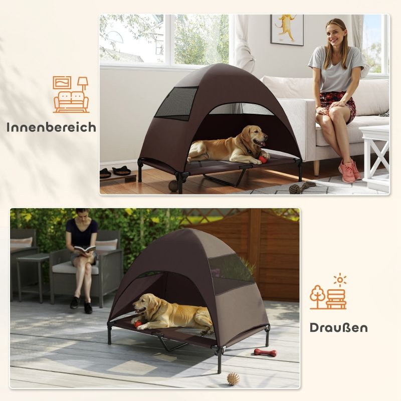 Hundeliege Outdoor Mit Dach Für Grosse Hunde, 106x99cm, Kaffee_voghion.com
