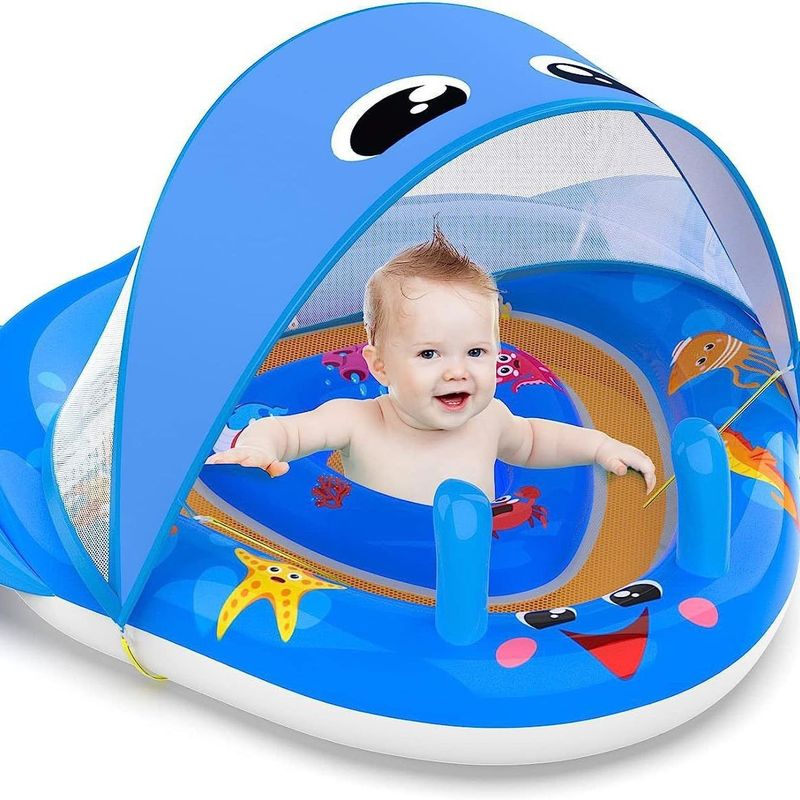Bouée gonflable pour bébé avec parasol, pour piscine, pour s'allonger_voghion.com