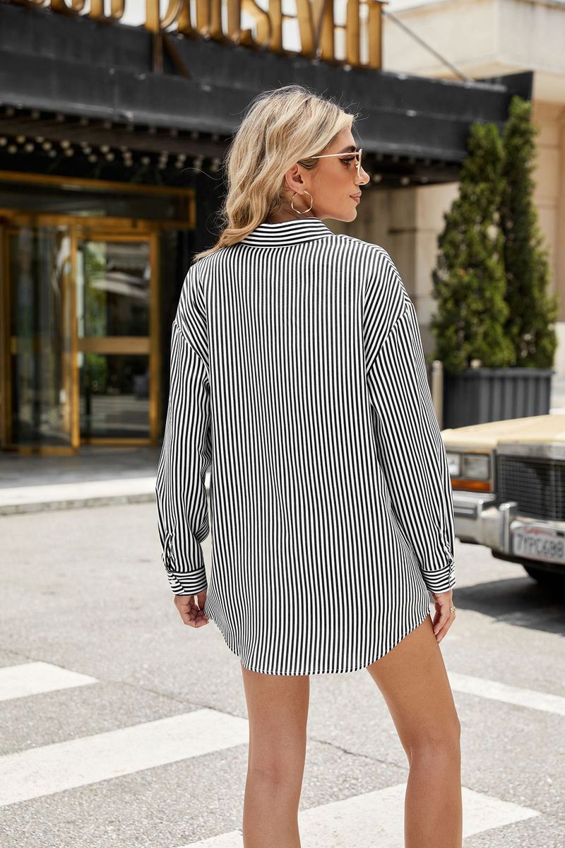 Abbigliamento donna autunno e inverno, nuova camicia a maniche lunghe a righe stile BF oversize_voghion.com