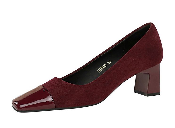 Vintage women's shoes suede shallow mouth splicing color square head chunky medium heel fashion leopard print single shoes_voghion.com