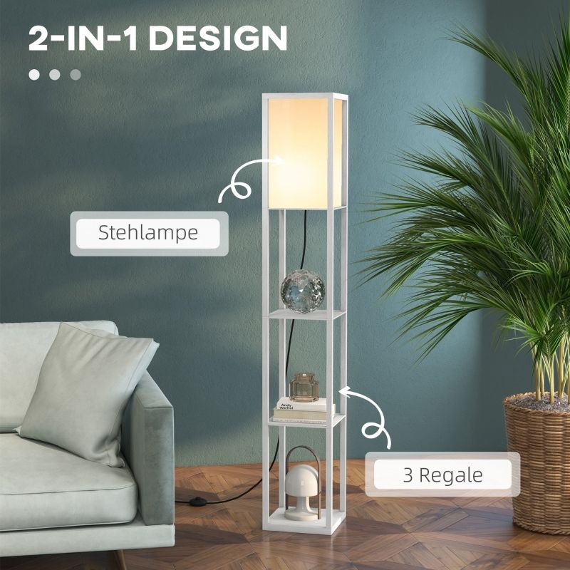 Stehlampe Mit Regalen, Holzgestell, 160 cm, Für Wohn-/Schlafzimmer (ohne Glühbirne)_voghion.com