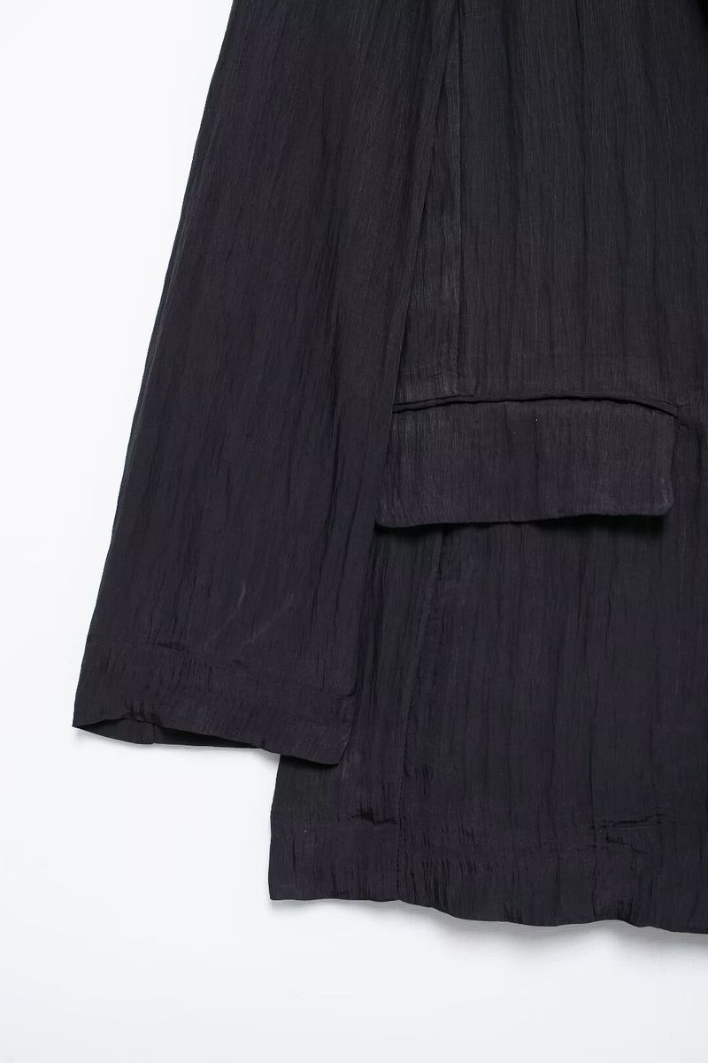 Dámské oblečení, letní novinka 2024, zmačkané sako s otevřeným límcem a širokými nohavicemi, kalhoty a návlek na sukni._voghion.com