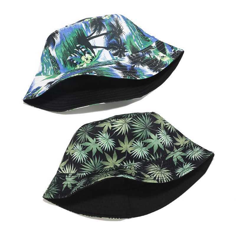 Visiera da alpinismo per esterni da donna con stampa a foglie bifacciale, cappello da pescatore, cappello da uomo per gite estive_voghion.com