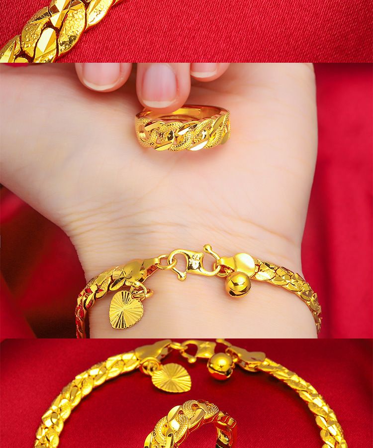 Moda Oro Vietnamita Sabbia Oro Bracciale Twist Donna Set Bracciale Campana Placcato Oro_voghion.com