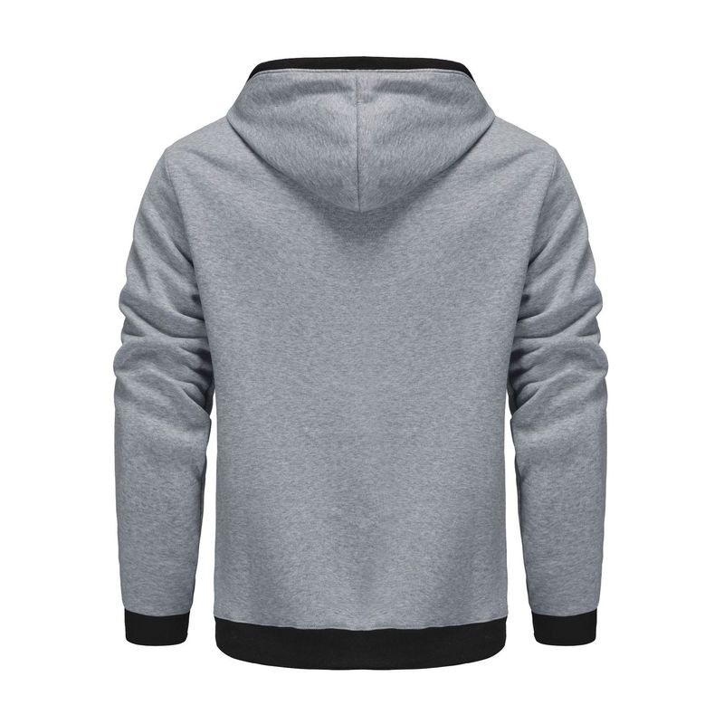 Új, menő férfi kapucnis pulóver, színes blokkokkal, sapkacímkével és menetes húzózsinórral._voghion.com