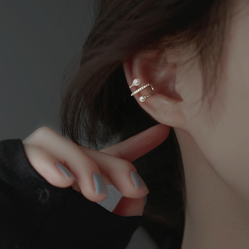 Sterling Sier VENUS Fashion Pearl Double Line Ear Bone Clip Orecchini da donna Nessun foro Orecchio Clip Gioielli Anelli Si_voghion.com