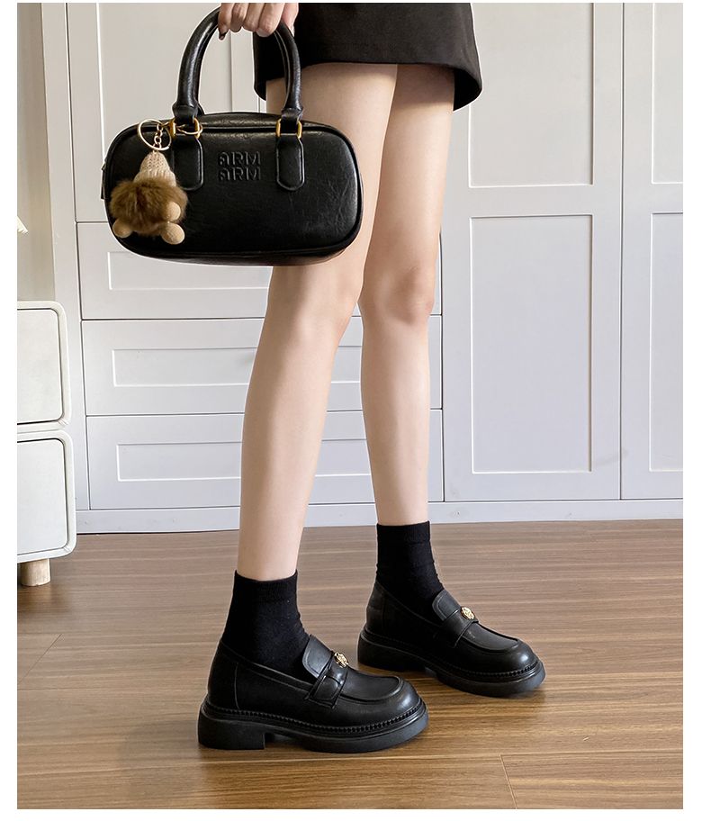 Camellia Platform Loafers Women 2025 New Elevator Women's Genuine Black British Style Small Leather Single-Layer Shoes_voghion.com