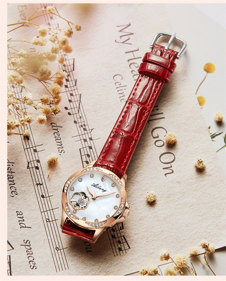 AILANG Damen-Armbanduhr, originale Luxusuhren für Damen, wasserdicht, Leder, automatisch, mechanisch, Roségold_voghion.com