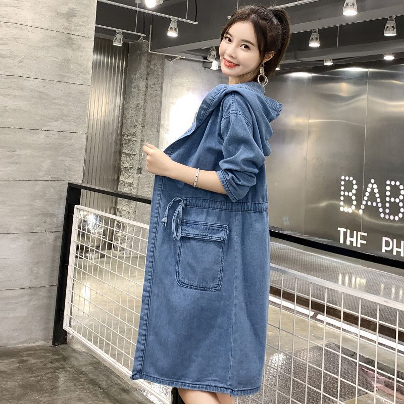 Spring And Autumn Plus Size Clothing 100kg Fat MM Drawstring Mid-Length Hooded Trench Coat Women's Loose Fashionable_voghion.com