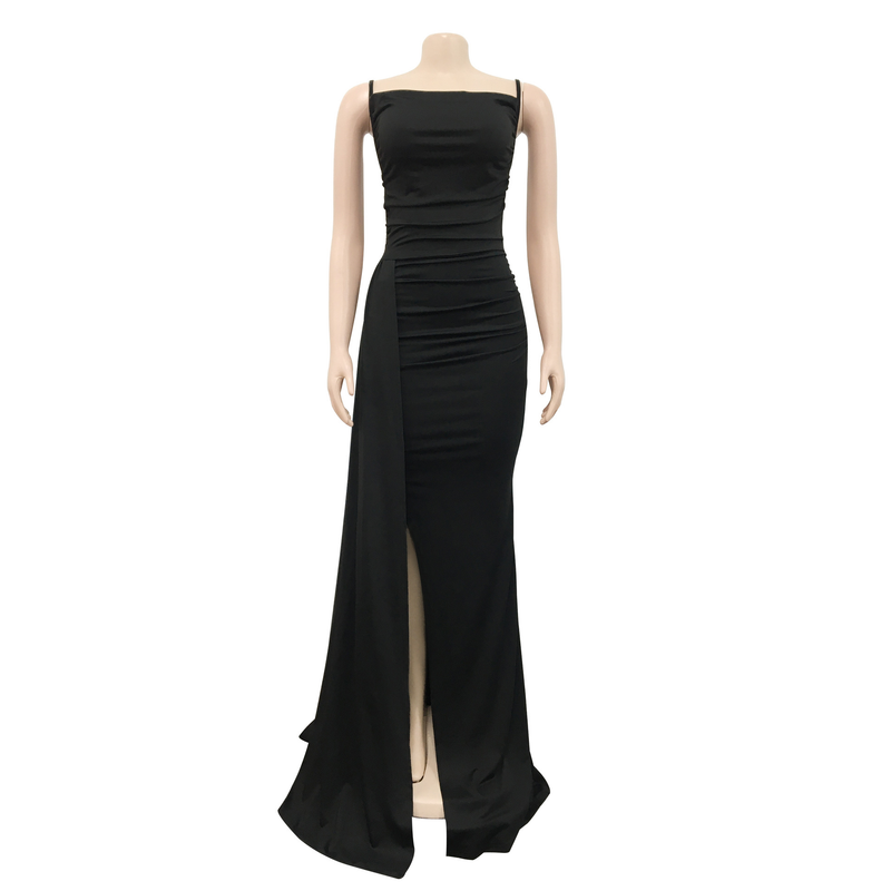 Abbigliamento da donna moda bretelle da donna tinta unita scialle laterale trascinato abito aperto laterale per donna_voghion.com