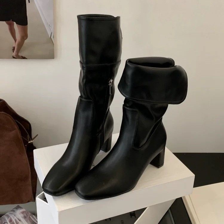 Fashionable Pointed Toe Flat Slip-On Suede Back Split Two-Way Wear Khaki Long Women's Riding Boots_voghion.com