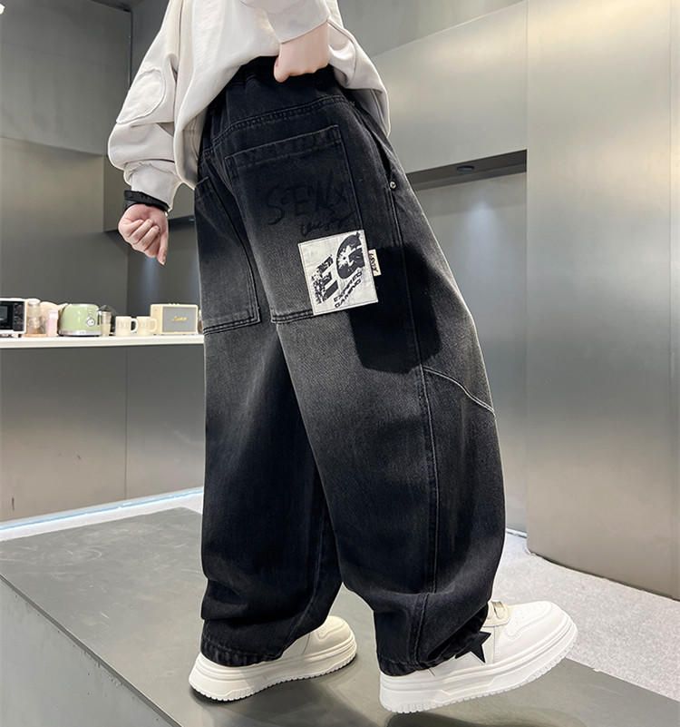 Jeans elasticizzati e comodi per bambini - Pantaloni in denim di cotone morbido per bambini, elastico in vita alta, stile casual alla moda (120-170 cm, nero)_voghion.com