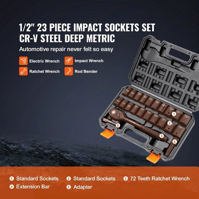 Impact Piece Cr-V Point SAE For 16" Auto And 1 (13-24mm)6 2" Drive Socket Alloy Metric 7 Wi Set 23 -1" Steel Repair Socket Set_voghion.com