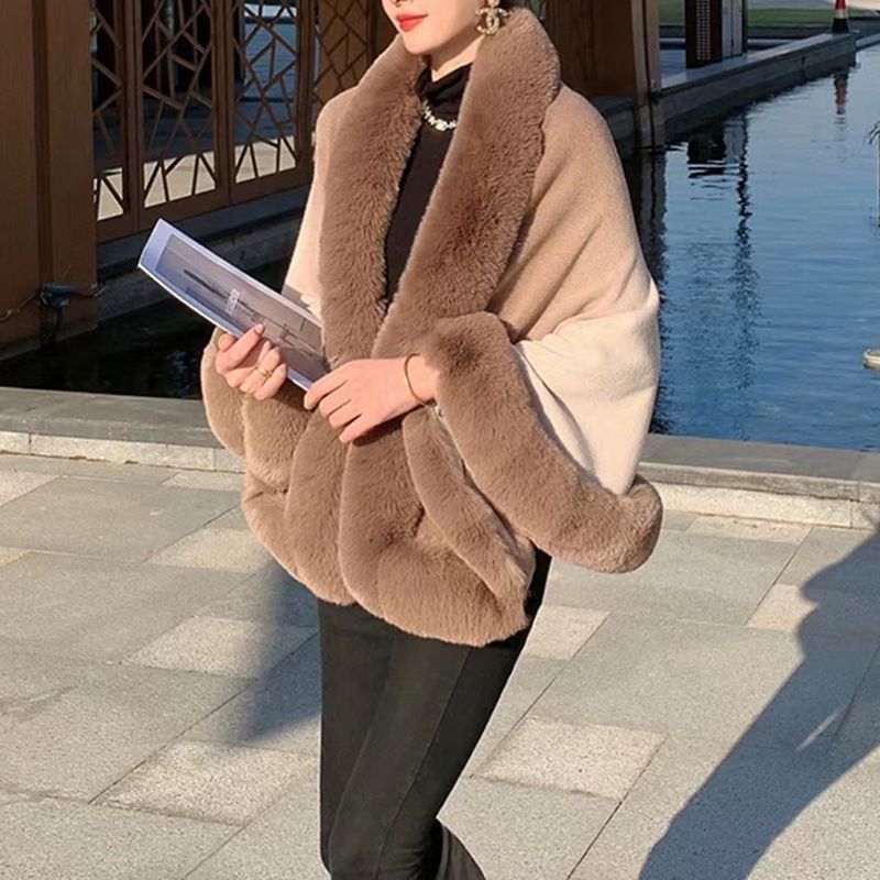Damenbekleidung Neuer Rex-Kaninchenpelzkragen mit Farbverlauf für Herbst und Winter, Schalumhang in großer Größe, Strickjacke für Damen_voghion.com
