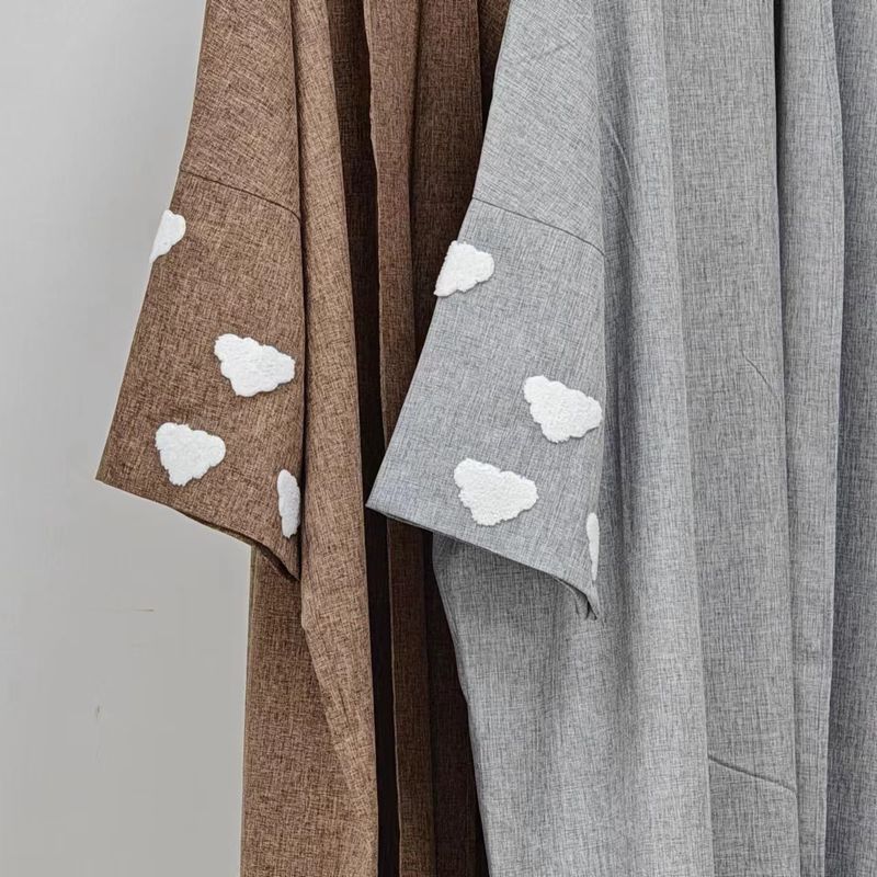 Robe cardigan élégante avec broderie de nuages, mode dubaï turquie_voghion.com