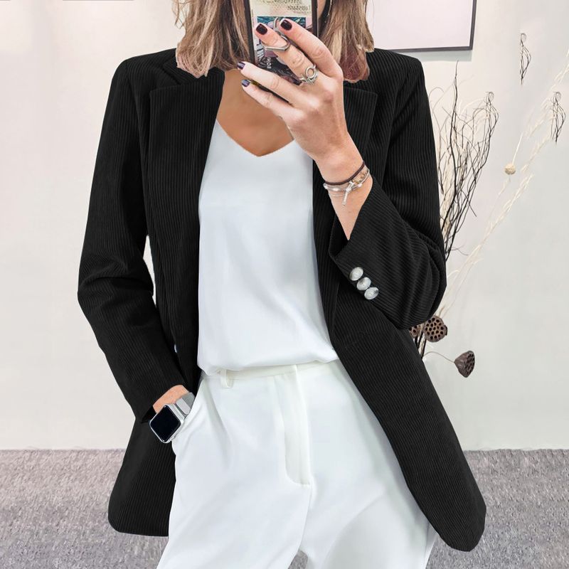 Giacca blazer professionale casual in velluto a coste elegante, vestibilità slim, tinta unita, autunno e inverno_voghion.com
