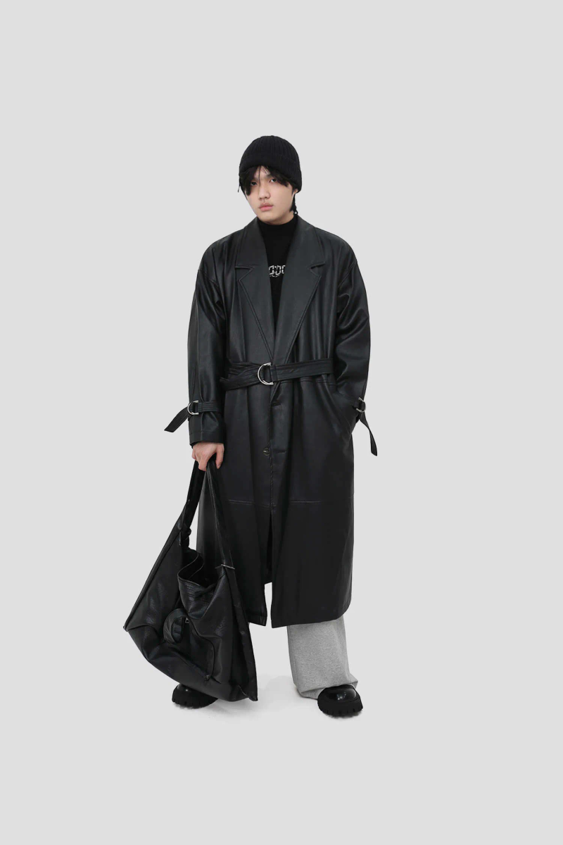 Men's Faux Mauroicardi Autumn Long Oversized Black Brown Soft Pu Leather Trench Coat Men Belt Single Breasted Designer_voghion.com