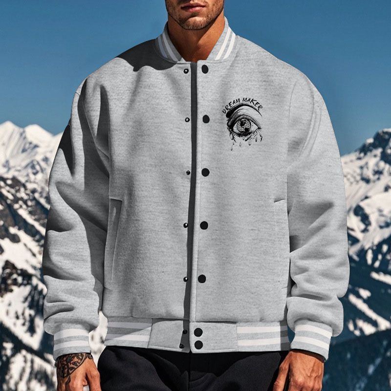 Herrenbekleidung Herren Vintage Fleece Baseballjacke - Retro Button-Up Bombermantel mit Stehkragen, Verdickte Freizeitoberbekleidung für den Winter_voghion.com