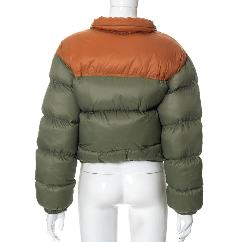 Damenbekleidung Jacke INS trendiger Kontrastfarben-Baumwollmantel kurze Damen-Fliegerjacke_voghion.com