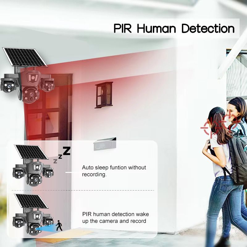 Câmera de segurança PTZ de 4 lentes alimentada por energia solar - WiFi/4G externo, Ultra HD, sem necessidade de fiação_voghion.com