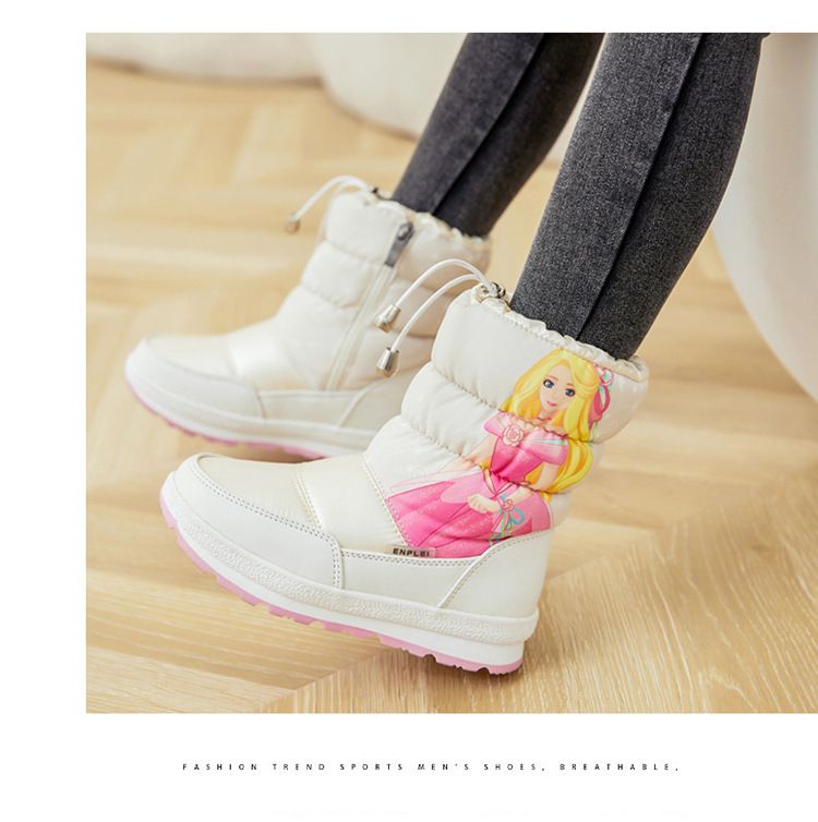 Mittelgroße Schneestiefel für Damen, dicke Wolle, große Baumwolle, große wasserdichte Prinzessin-Baumwollschuhe für Kinder_voghion.com