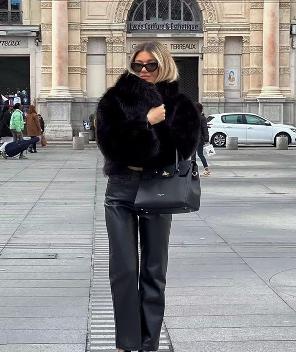 Damenbekleidung Faux Fox Pelzmantel Damen Kurze Jacke Wintermode Warme Pelzoberbekleidung Mit Taschen Street Style Schwarz Mode Warmes Fell_voghion.com