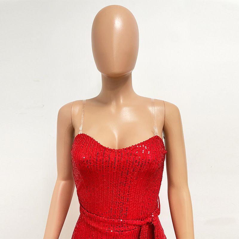 Dametøj Ærmeløs pailletterbæltejumpsuit ensfarvet tubetop rygløs jumpsuit_voghion.com
