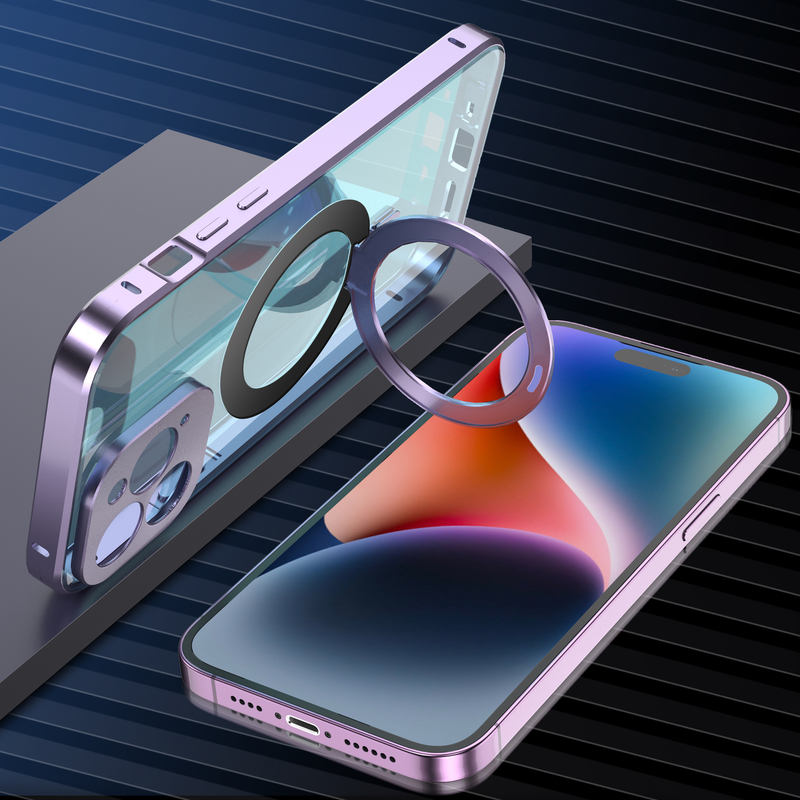 Metal Magnetic Phone Case For IPhone 15/14 Pro Max – 360° Shockproof Protection, Built-in Stand & Full-Body Cover (Black/Purple/Gold/Silver/Green)_voghion.com