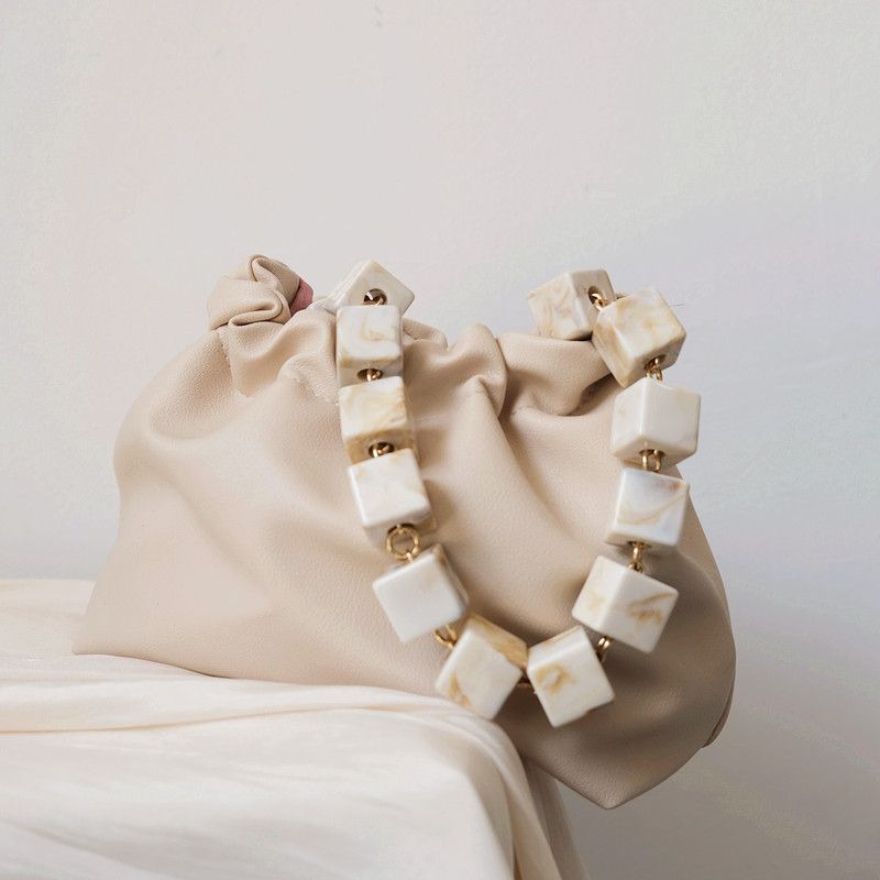 Fashion Vintage Handmade Color-Block Square Resin Bag Handheld Acrylic Bead Chain_voghion.com