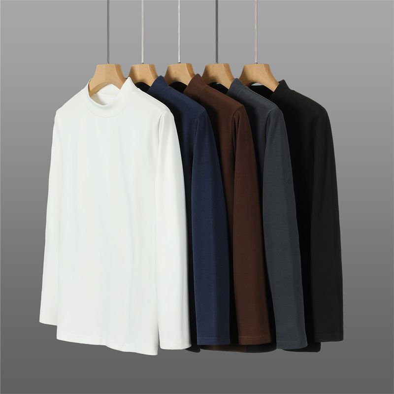 Halbrollkragen Herren Bottoming Shirt Doppelseitiger Samt Deutscher Samt Herbstkleidung Herbst und Winter Thermounterwäsche Einfarbig Lässig Lang_voghion.com