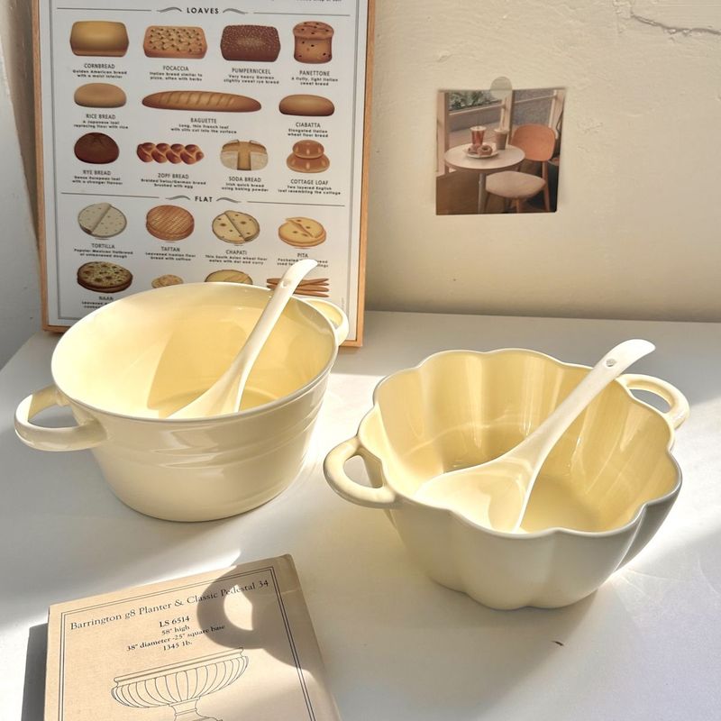 Niedliche Doppelohr-Keramik-Haushaltskapazität Instant Ins Style Große Suppenschnecken-Nudelschüssel mit Löffel_voghion.com