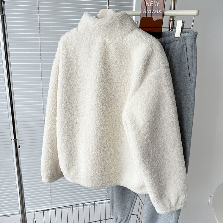 Ragazza super comoda! Cappotto in lana d'agnello pesante per donna, invernale, casual, ampio, con collo alto, foderato, monopezzo spesso_voghion.com