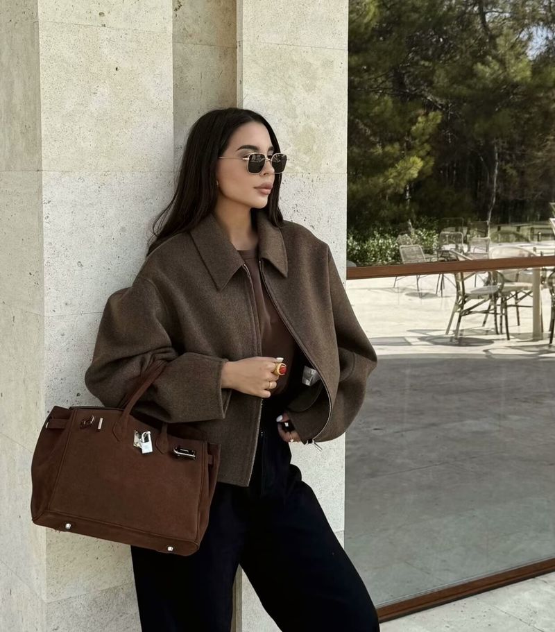 Trendiger Mantel aus Wollmischung mit Reißverschluss für Damen – Herbstmodische Oberbekleidung in Beige, Dunkelgrau, Dunkelbraun und Weinrot – Größen S/M/L_voghion.com