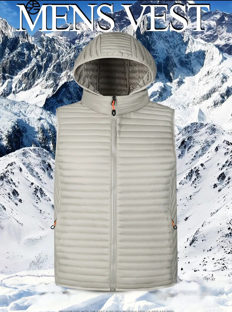 Autumn Winter Hooded Vest Men Casual Solid Color Zipper Pockets Windproof Sleeveless Jacket Men Korean Fashion Waistcoat Men_voghion.com
