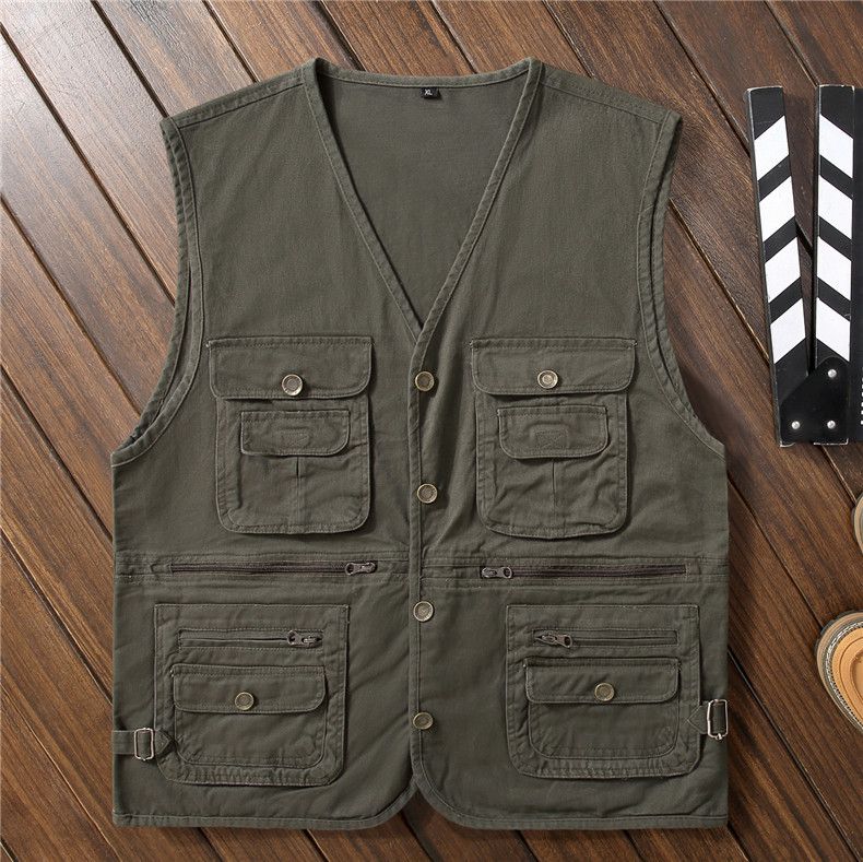 Pure Cotton Multiple Pockets, Middle-Aged Elderly Dad's Outfit, Camisole, Casual Fishing Photography Men's Vest, And_voghion.com