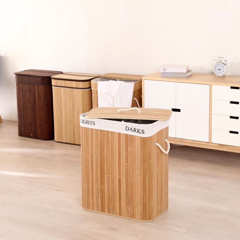 Cesto portaoggetti natalizio di grande capacità in bambù, staccabile e pieghevole, adatto per il bucato o per la camera da letto, con manici._voghion.com