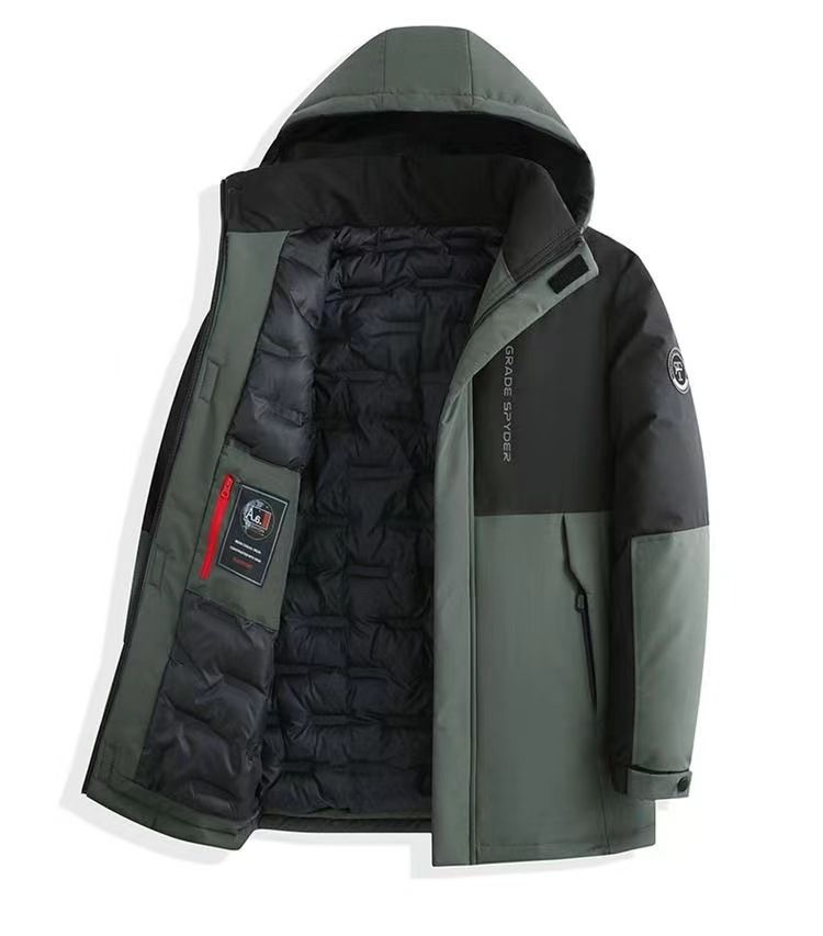 Men's Detachable Hood Winter Coat – Lightweight Warmth, Stylish Patchwork, Zip-Front Design(L-4XL, Black-Gray/Black-Green, Mid-Length Fit)_voghion.com