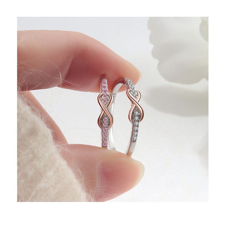 Women's Jewelry S925 Silver Ring Small Fresh Lucky 8 Shaped Ring Inlaid With Zircon Simple And Fashionable Single Row Tail Ring_voghion.com