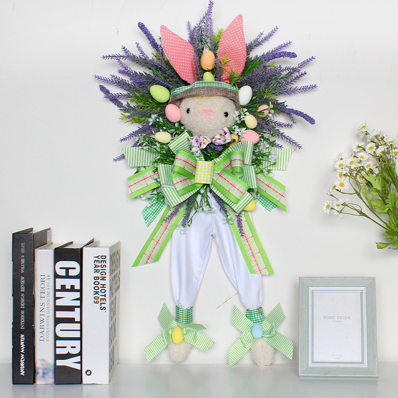 Easter Rabbit Decorative Wreath Pendant Easter Cartoon Theme Simulated Plant Door Hanging Decoration_voghion.com