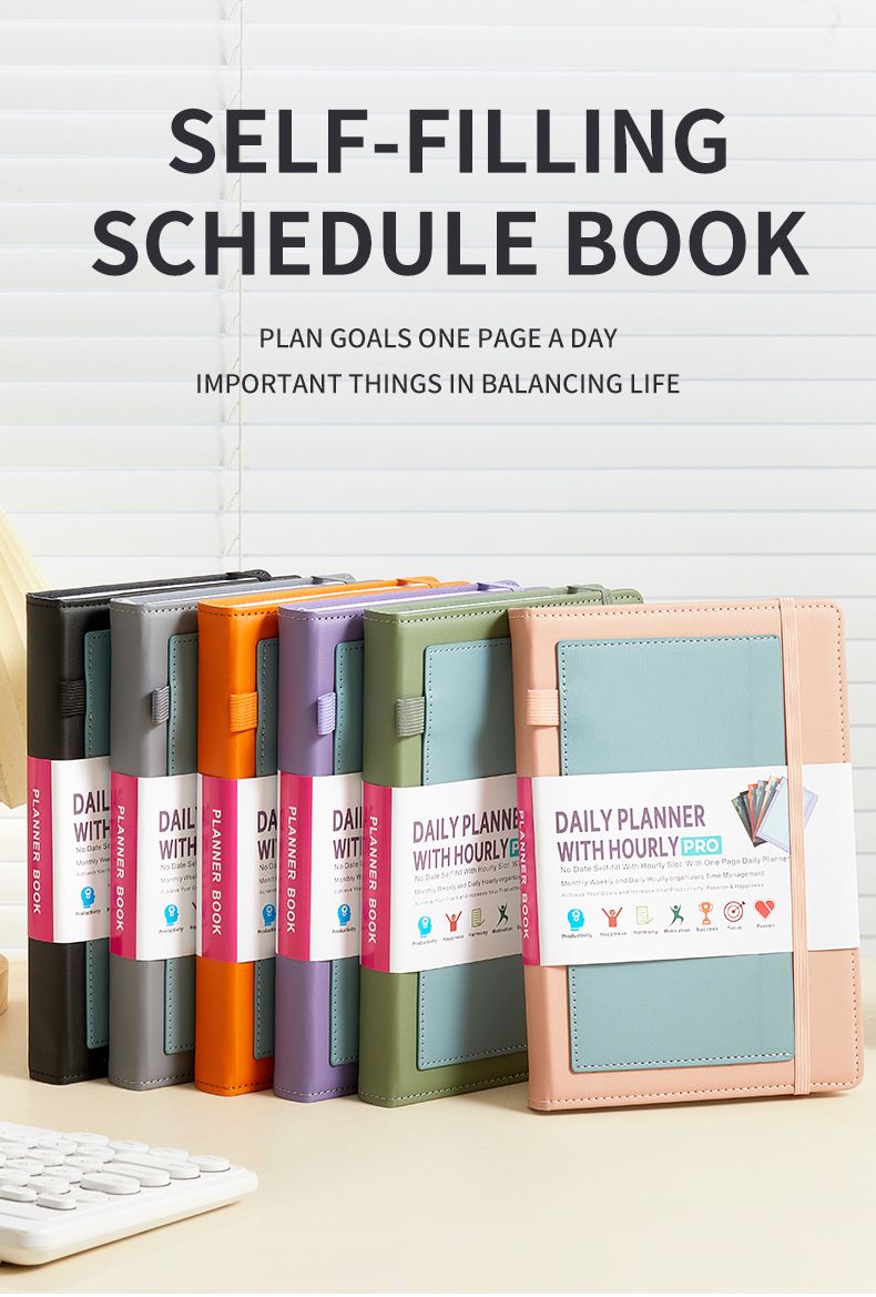 Undated Daily Planner Notebook With Elastic Band & Stickers – PU Leather Cover, 200 Sheets Of 80G High-Quality Paper_voghion.com