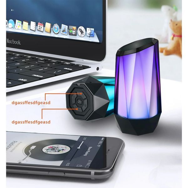 7-in Portable Wireless Bluetooth Speaker RGB LED Lights Loud Powerful Sound, CF012, Black_voghion.com
