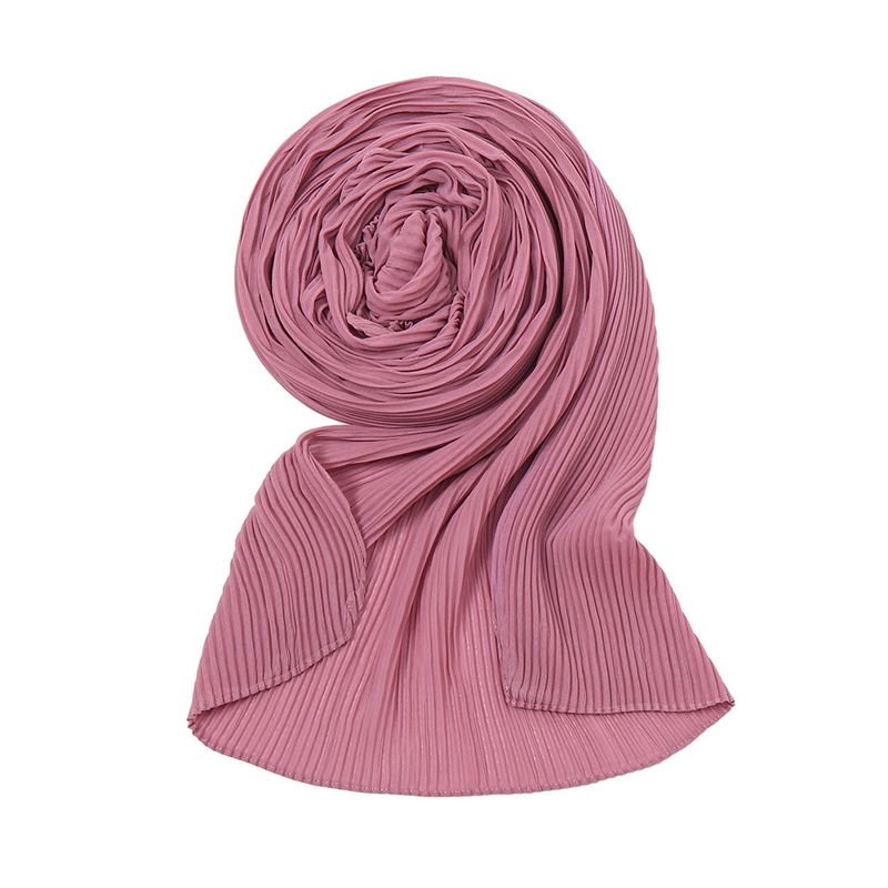 Unisex Pearl chiffon pleated solid color scarf for women hot selling solid color toothpick pressed wrinkled headscarf_voghion.com