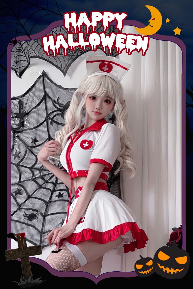 Déguisement d'infirmière sexy pour adultes - Tenue de jeu de rôle d'Halloween avec bandeau, robe et accessoires - Grande taille disponible_voghion.com