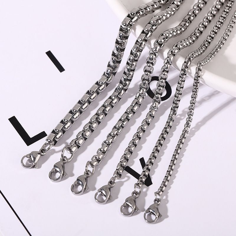 Stainless Square Pearl Necklace, Titanium Steel Jewelry, Men's Matching Chain, Thick Chain DIY Accessories_voghion.com